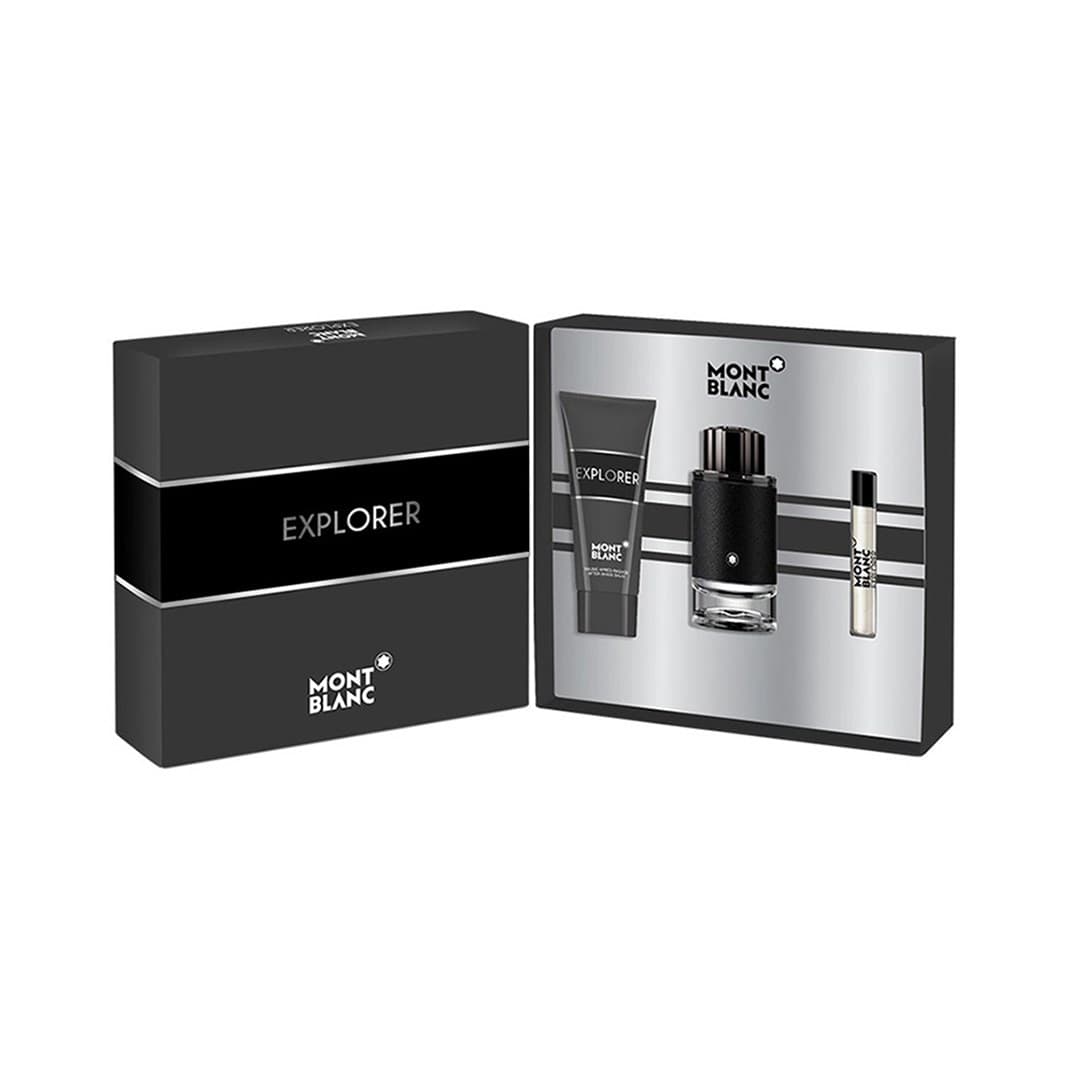 Montblanc Explorer Men Gift Set (3.3-oz .Eau de Parfum Spray,  0.25-oz. Travel Spray, 3.3-oz. After Shave Balm)