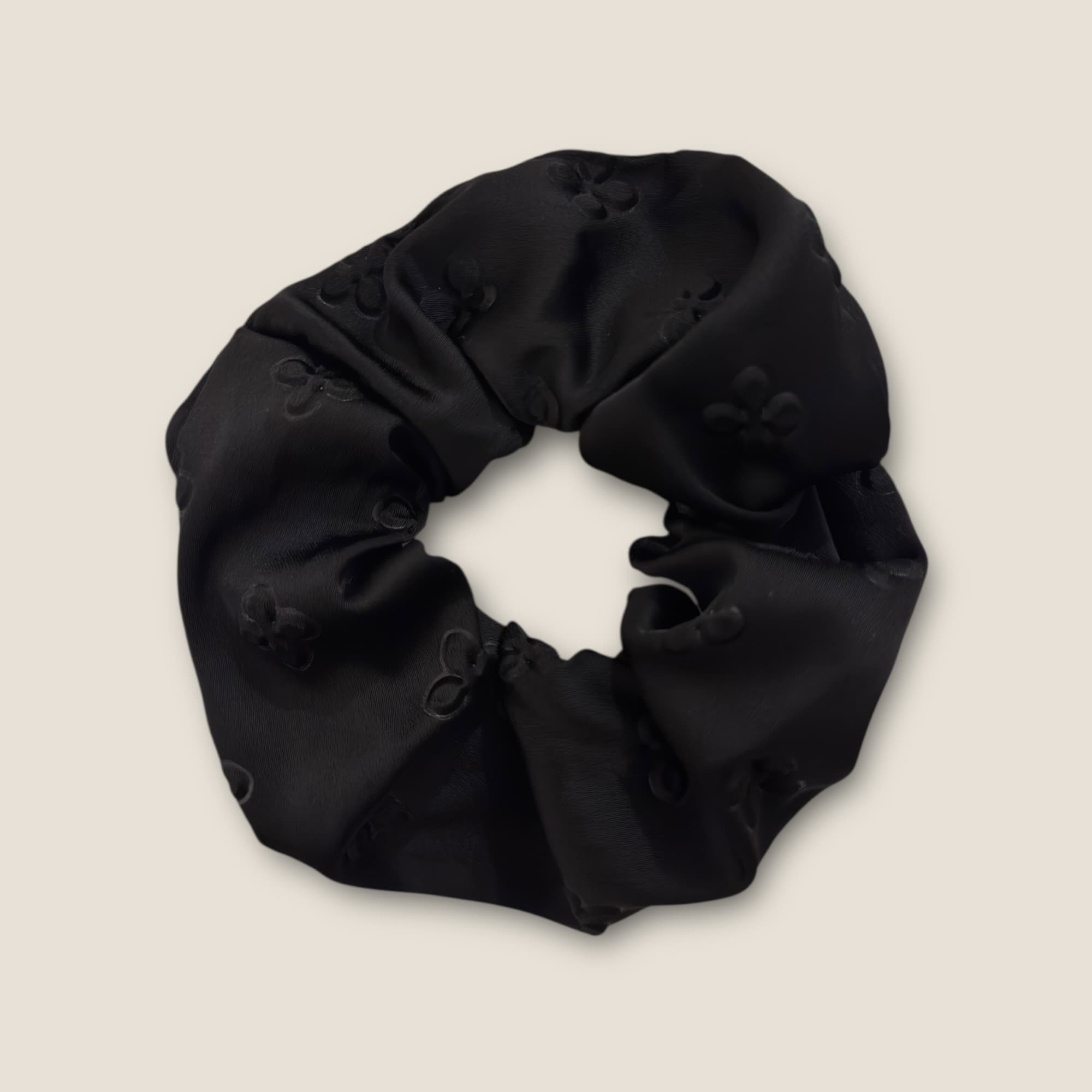 Satin Scrunchie with Subtle Embossed Floral Pattern – Elegant Hair Tie for Women & Girls