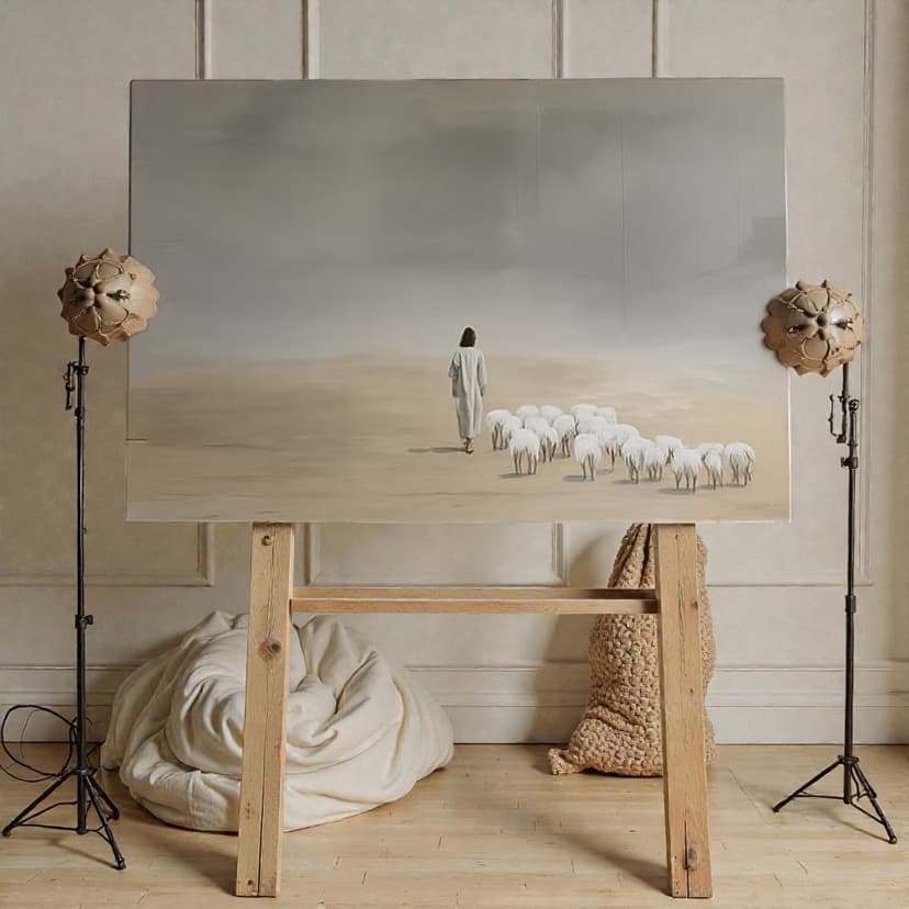 Jesus with Flock - Canvas Print Horizontal