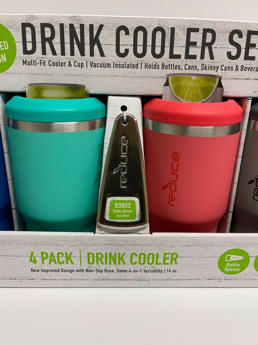 Reduce Vacuum Insulated 14oz Stainless Steel Drink Cooler Set, 4 Pack  (Summer) 